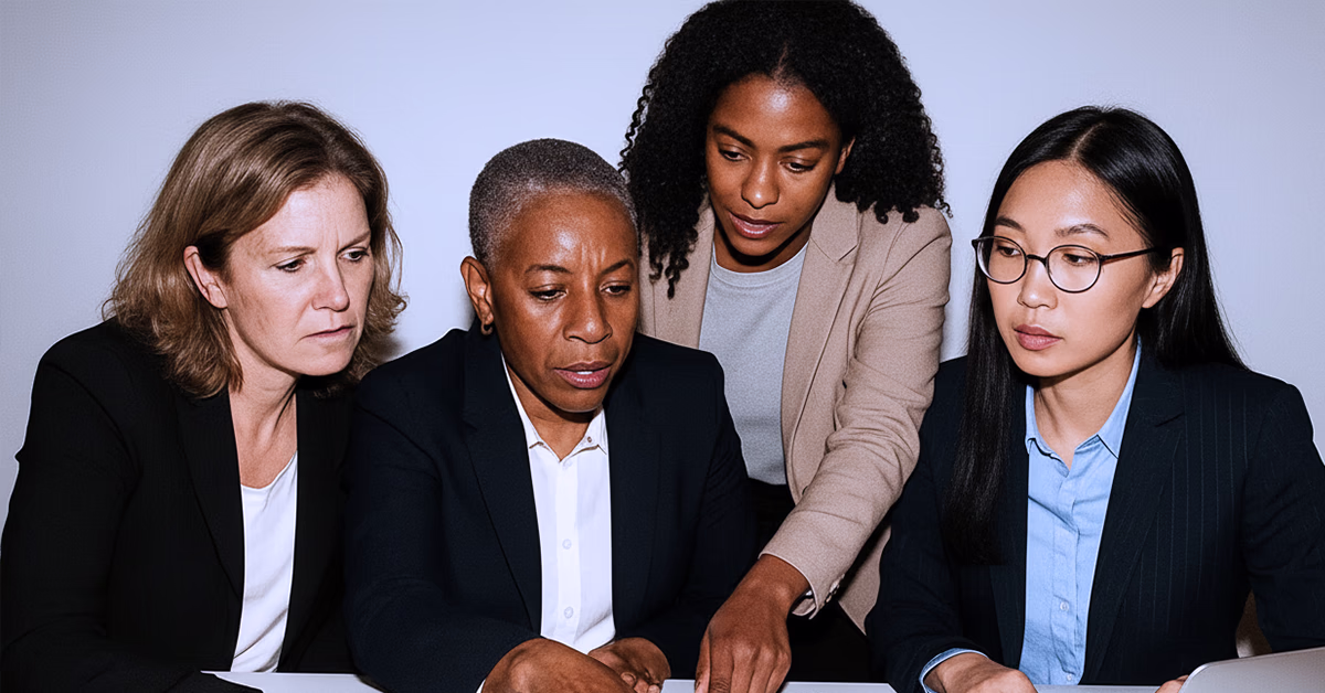 business team reviewing contract and working on computer