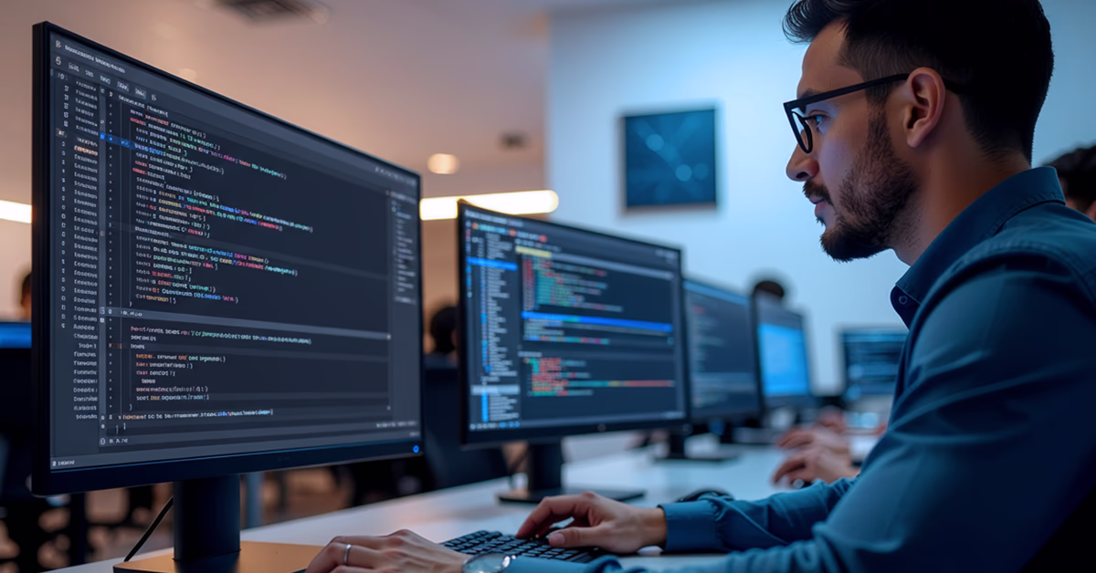 software developer coding dashboard office environment